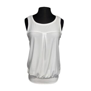 Yest White Sleeveless Blouson Top NWT Size 6 White Athleisure Casual Stretch‎